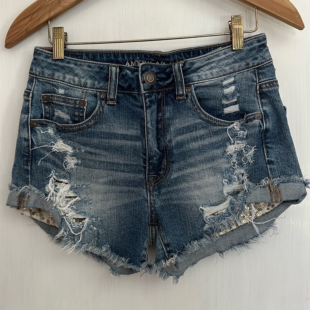 American Eagle Outfitters Hi-Rise Festival Distressed Shorts w/ Sequined Pockets